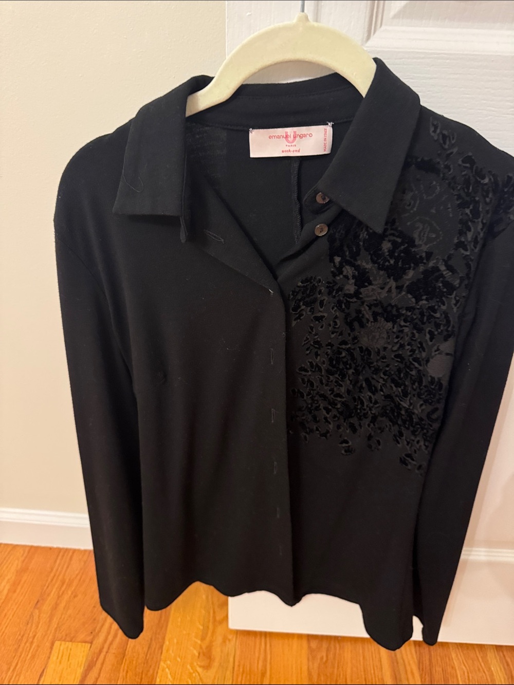 Emanuel Ungaro Black Button-Front Shirt with Velvet Detail